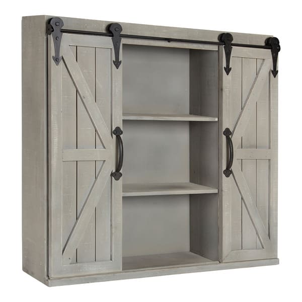 Shop Kate And Laurel Cates Rustic Wood Wall Storage Cabinet With Barn Doors Overstock 16838745