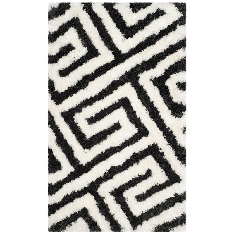 SAFAVIEH Handmade Barcelona Shag Mouna Polyester Rug - 3' x 5' - Graphite/Ivory