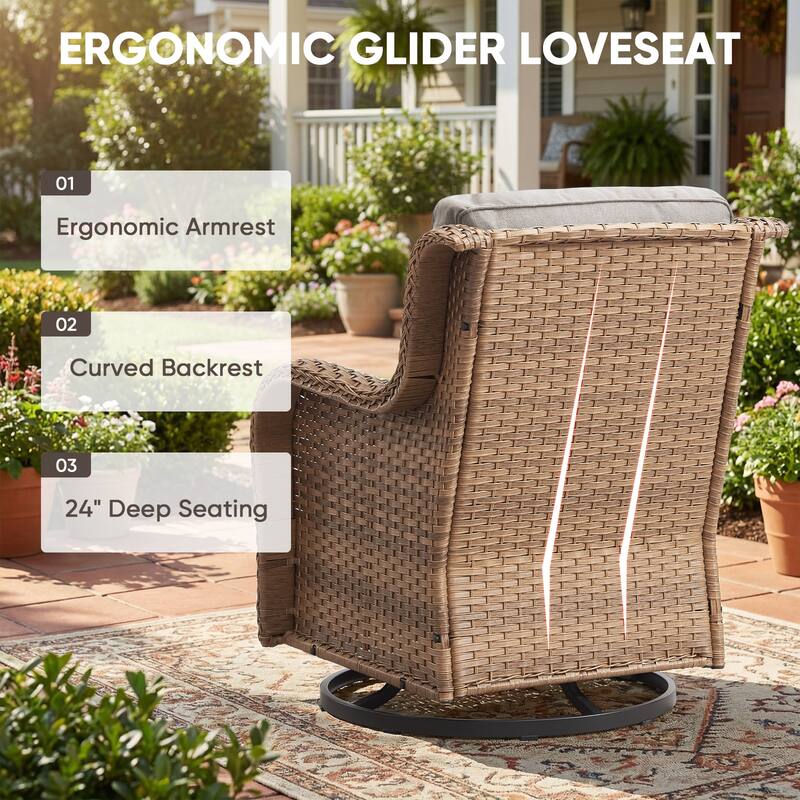 Pocassy Outdoor Wicker Glider Swivel Club Chairs (Set of 2) - Mix Grey