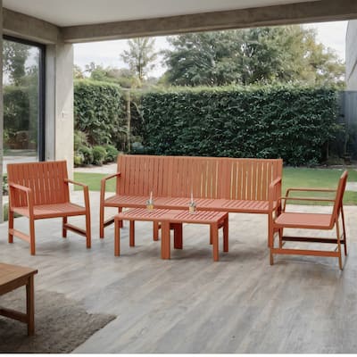 Patio Bistro Set with 3-Seater Sofa, 2 Chairs & 2 Coffee Tables, 5 pcs