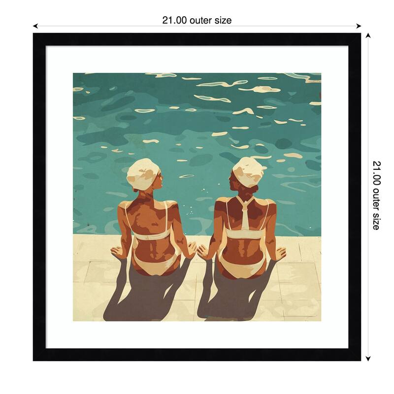Peaceful and Poolside by Layla Oz Wood Framed Wall Art Print - 21 x 21 in - Black