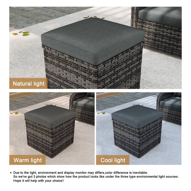 Outdoor Patio PE Wicker Ottoman with Cushion