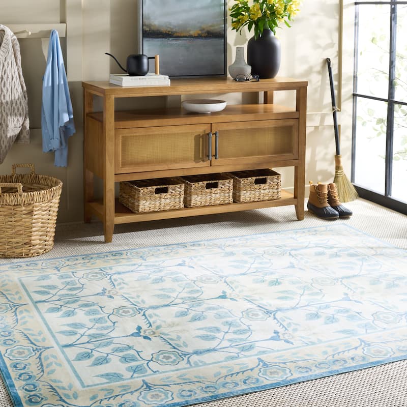 Martha Stewart Aditi Machine Washable & Slip Resistant Rug - 6' Square - Ivory/Light Blue