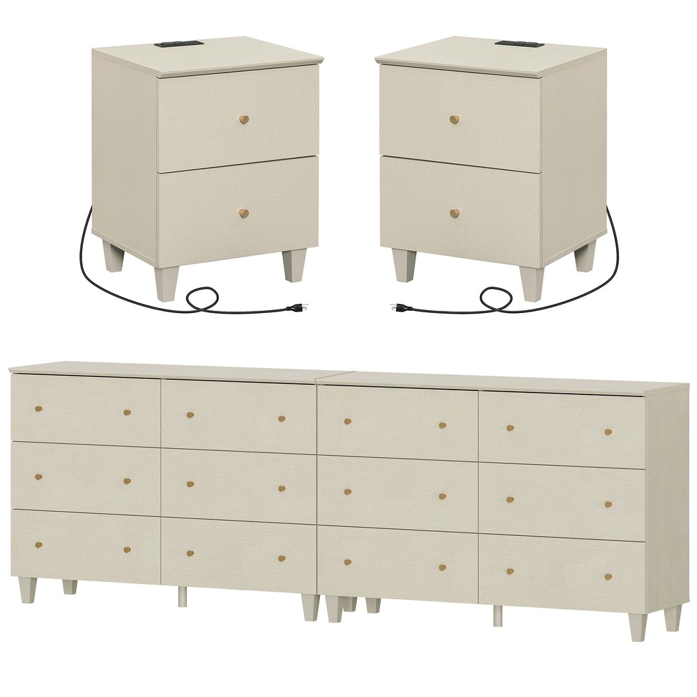 WAMPAT 12-Drawer Dresser and Nightstands Set of 3 for Bedroom