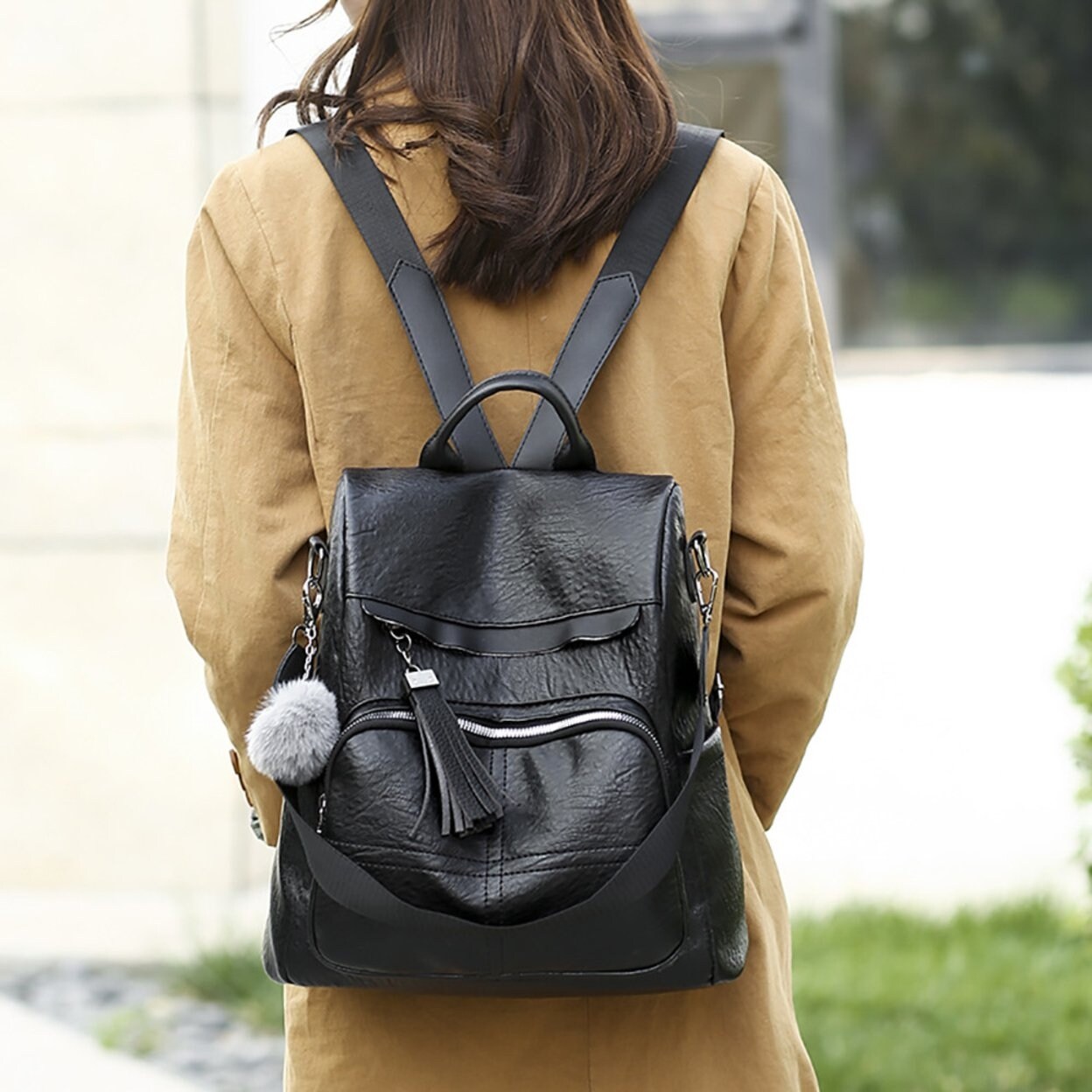 womens leather anti theft backpack
