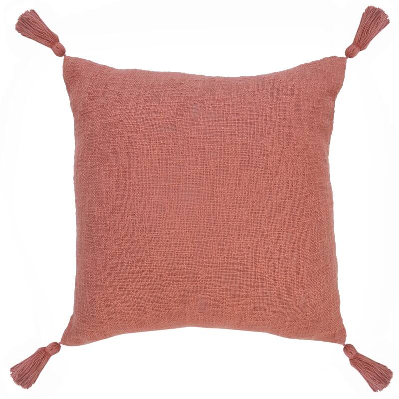 Handwoven Solid Square Throw Pillow Cover with Tassels - 20" - Orange