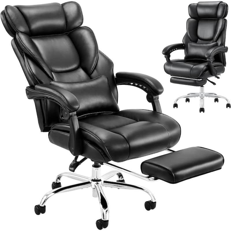 Office Chair with Footrest-Ergonomic Computer Chair with Extra Lumbar Support Pillow, Thick Bonded Leather