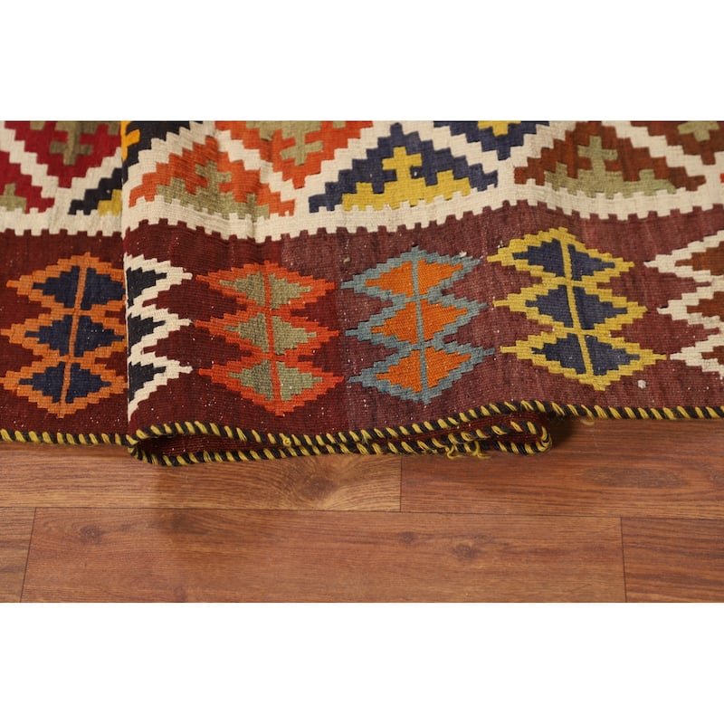 Kilim Qashqai Persian Vintage Rug Flatweave Oriental Red Wool Carpet - 5'0"x 8'2"