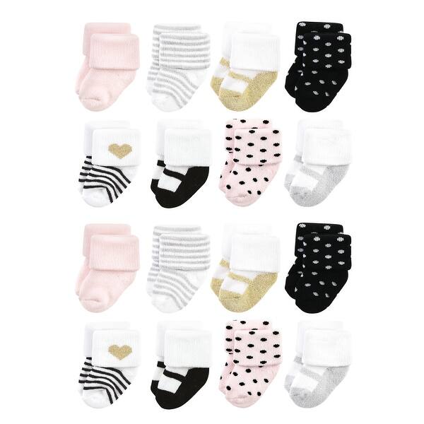 slide 1 of 1, Hudson Baby Cotton Rich Baby Terry Socks 16-Pack, Silver Gold Pink Silver Gold Pink - 0-6 Months