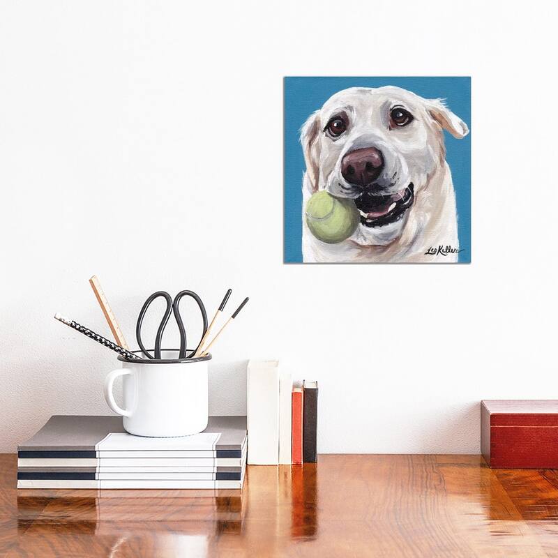 iCanvas "Yellow Lab With Ball" by Hippie Hound Studios Canvas Print - 12x12x0.75