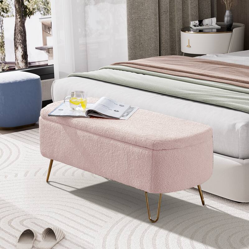 Ouyessir Modern Sherpa Storage Bench, Ottoman with Storage