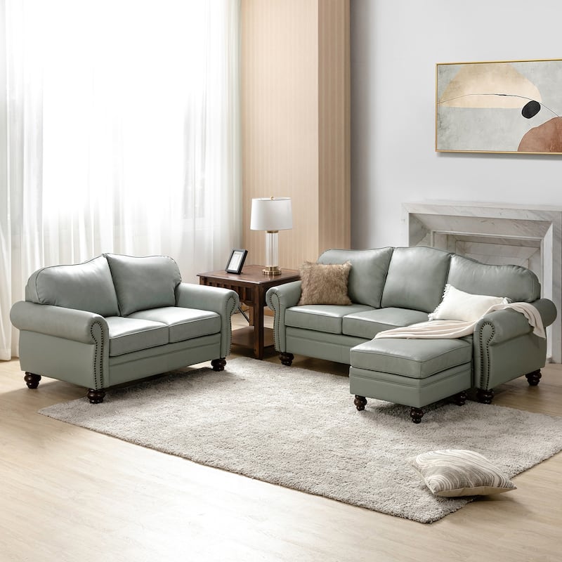 Filomena Transitional 5 Piece Genuine Leather Living Room Set Sofa with Rolled Arms by HULALA HOME