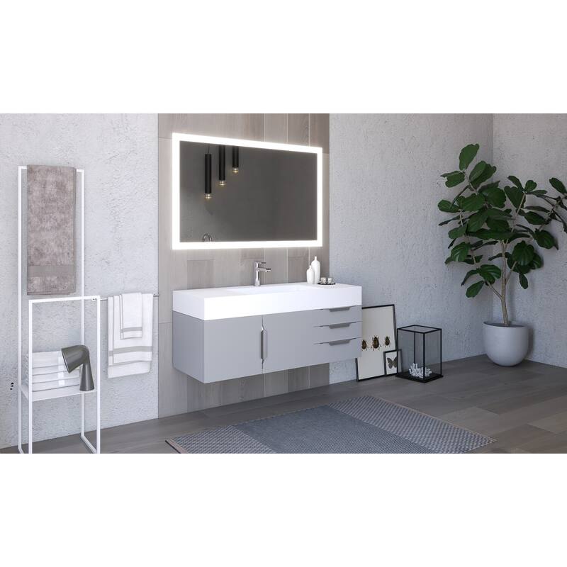 Amazon 48" Wall Mounted Bathroom Vanity Set with White Solid Surface Top