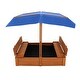 preview thumbnail 1 of 6, Wood Sandbox with Cover and 2 Bench Seats , Sand Boxes (Natural Wood) Brown/Blue