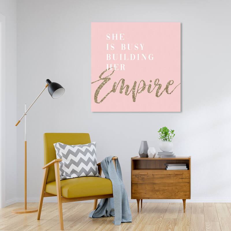Wynwood Studio Prints Typography and Quotes Building Her Empire Blush Pink and Light Pink Glam Wall Art Canvas Print - 30 x 30