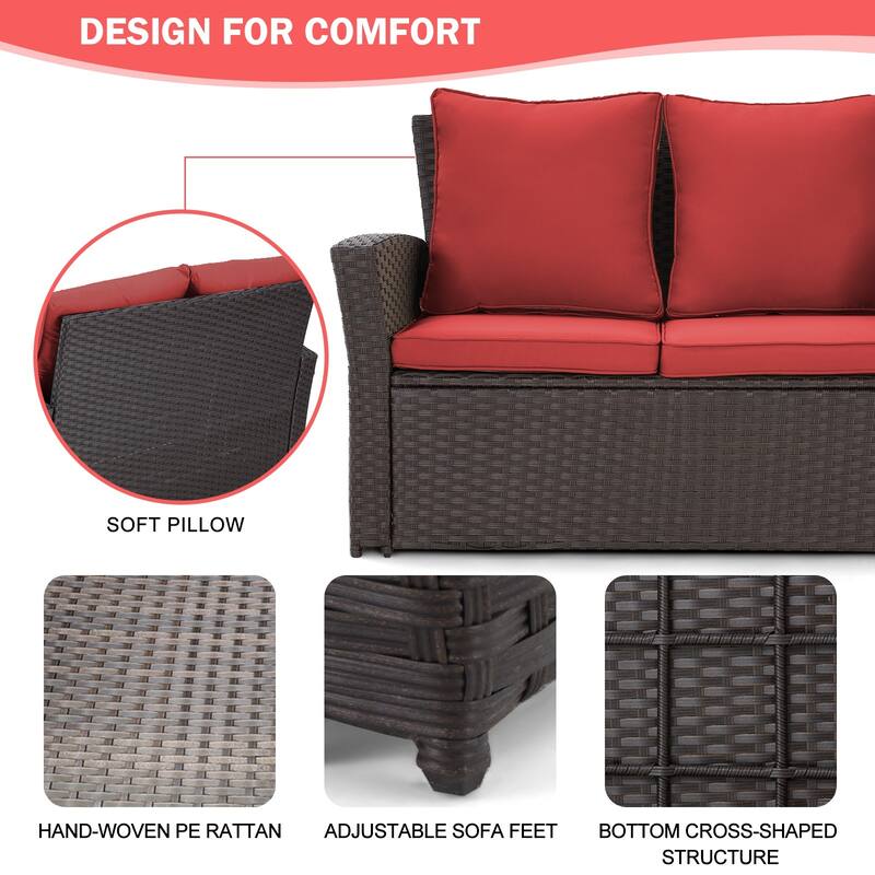 6-Piece Outdoor Sectional Sofa Set, PE Wicker Patio Furniture with Storage Coffee Table & Ottoman, Cushions, for Garden