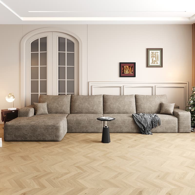 Large Chaise Lounge Couch Corduroy L-shaped Sectional Sofa