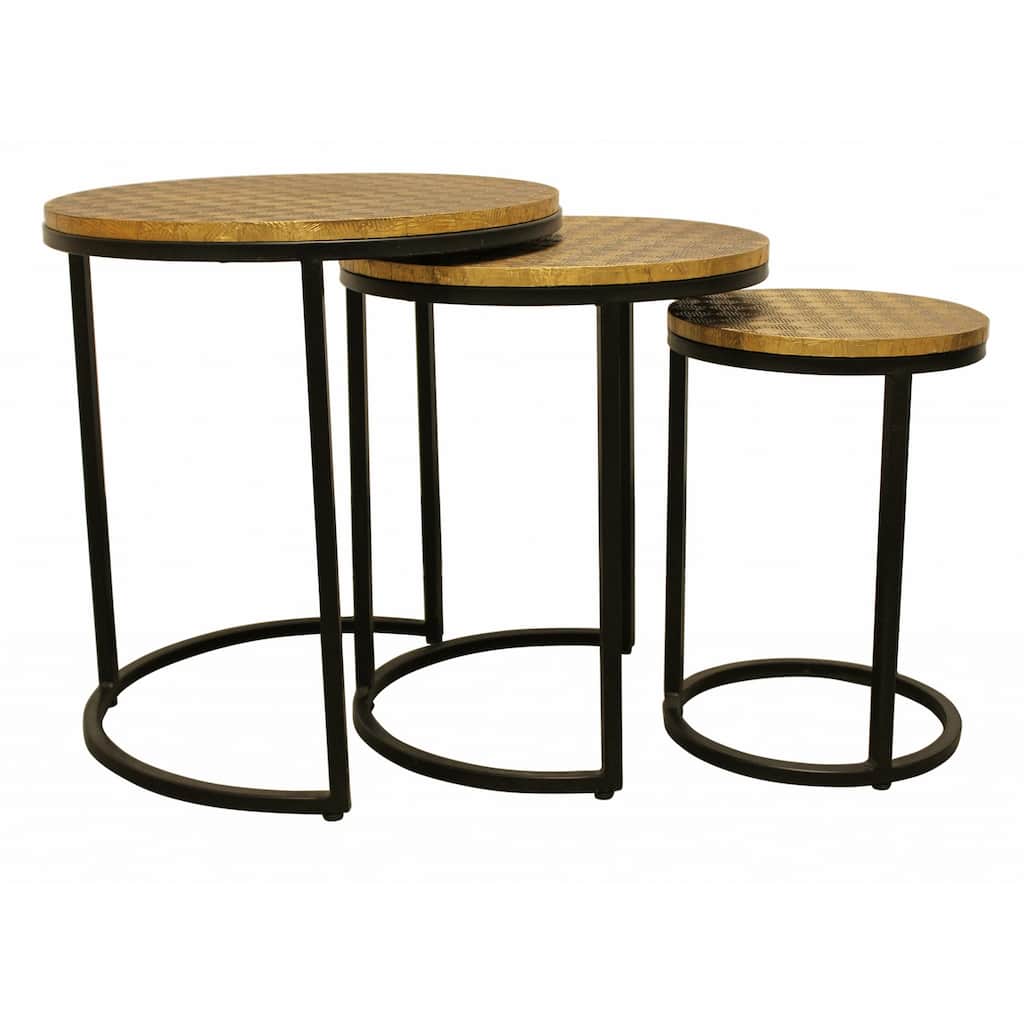 HomeRoots Set Of Three 19" Black And Brass Round Nested Tables - 18
