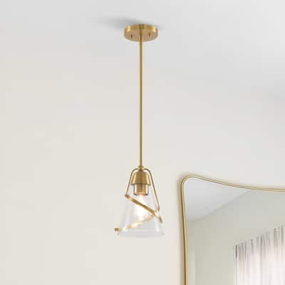 Parrot Uncle 7" Modern Gold 1-light Adjustable Pendant Light with Seeded Glass Shade