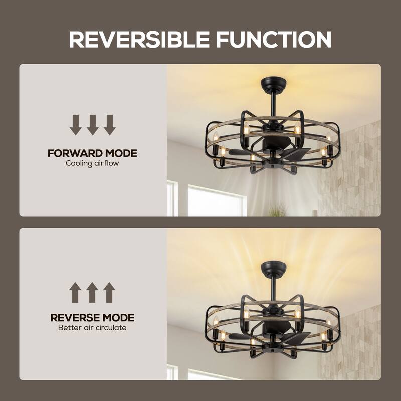 Industrial Black Caged Vintage Chandelier Ceiling Fan with Lights and Remote Control