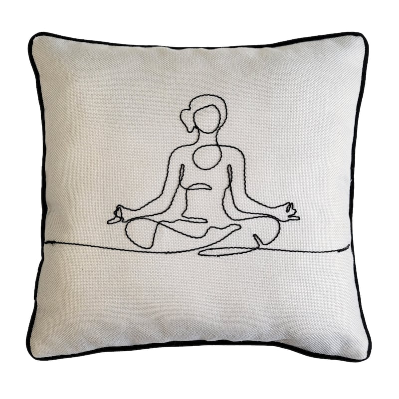 Edie At Home Namaste Linework Embroidered Decorative Pillow 12x12 Grey - Polyester - Specialty - Grey - Accent