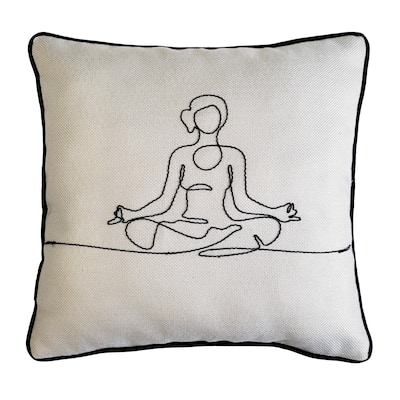 Edie At Home Namaste Linework Embroidered Decorative Pillow 12x12 Grey