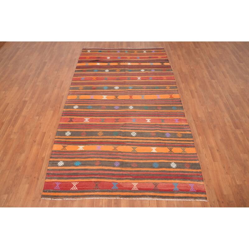 Hand Woven Oriental 100% Wool Carpet Southwestern Tribal Multi-Colored Kilim Area Rug - 9' 1'' X 5' 3''