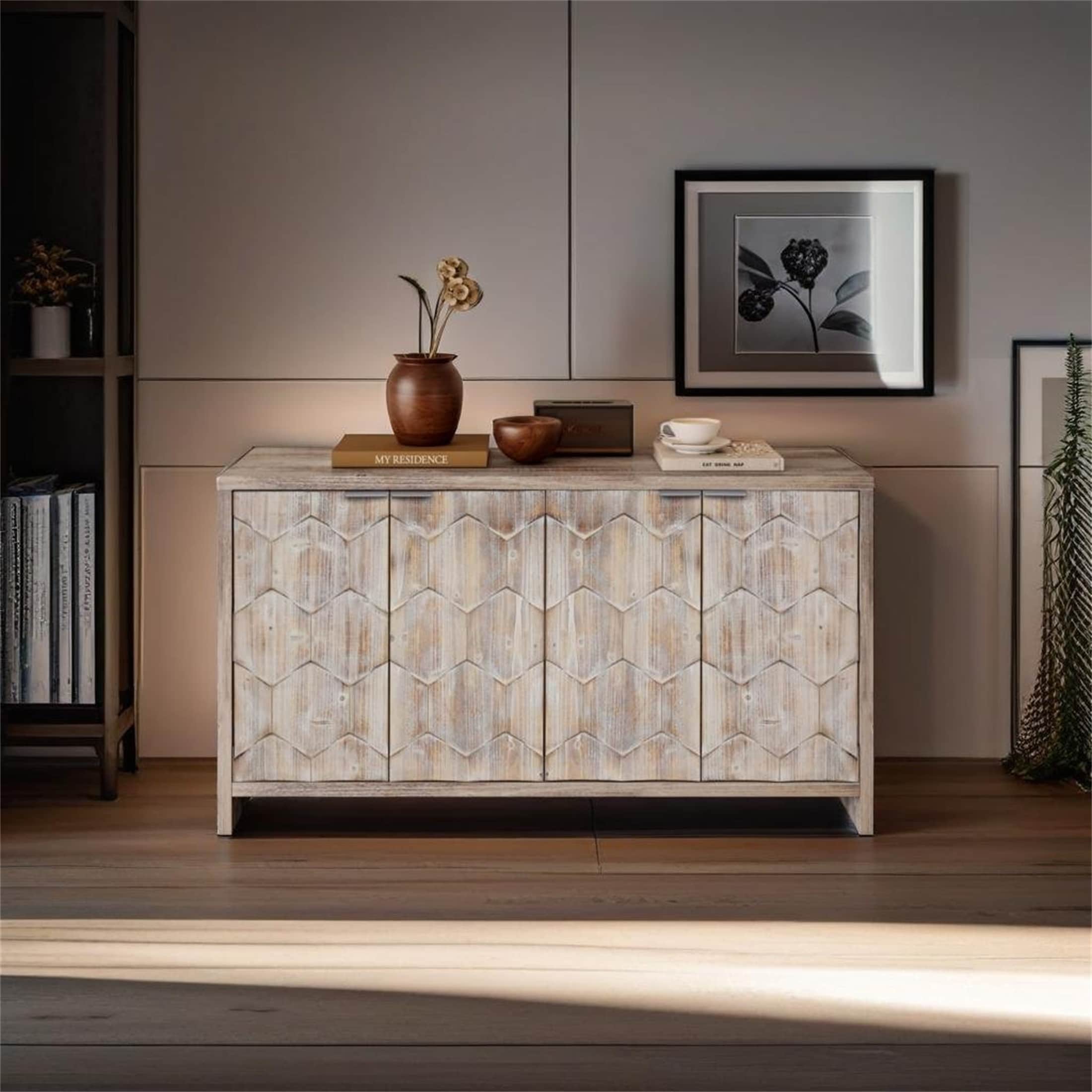 Farmhouse Style 4 Door Wooden Cabinet