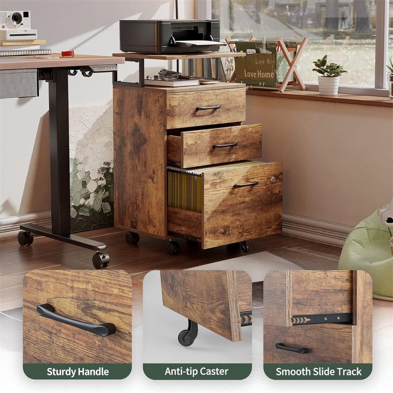 3-Drawer Rolling Filing Cabinet - 6.3"D x 30.12"W x 21.65"H