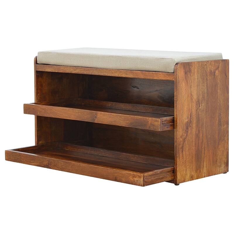Artisan furniture soild wood and fabric Mud Linen Pull out Shoe Bench