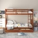 preview thumbnail 2 of 12, Twin-Over-Twin Bunk Bed with 2 Storage Drawers, Solid Wood Bunk Bed w/Guardrail & Built-in Ladder, for Kids Teens Adult, Walnut