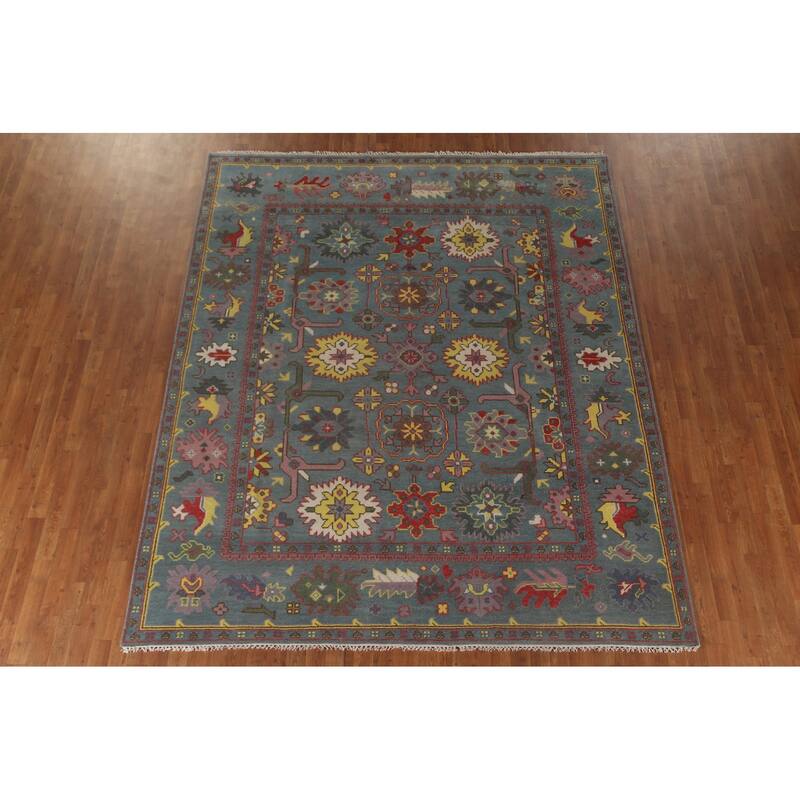 Floral Gray Oushak Area Rug Handmade Wool Carpet - 8'1"x 9'8"