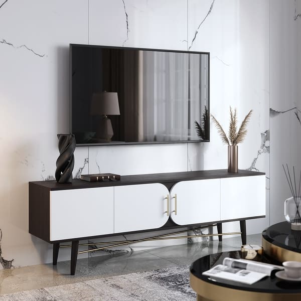 Living Skog TV Stand Console for 70inch TVs Naomy Modern Black and White TV Console with