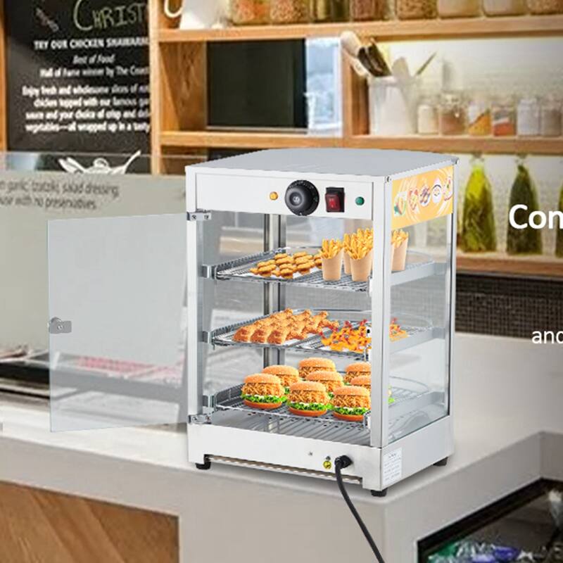 3-Tier Commercial Food Warmer Display with LED Lighting and Temp Knob