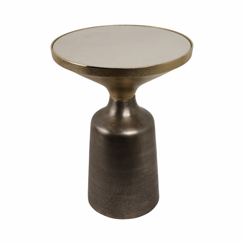 Metal Geometric Base End Table Marble Top - Green, 20 in. - 15" x 15" x 20"