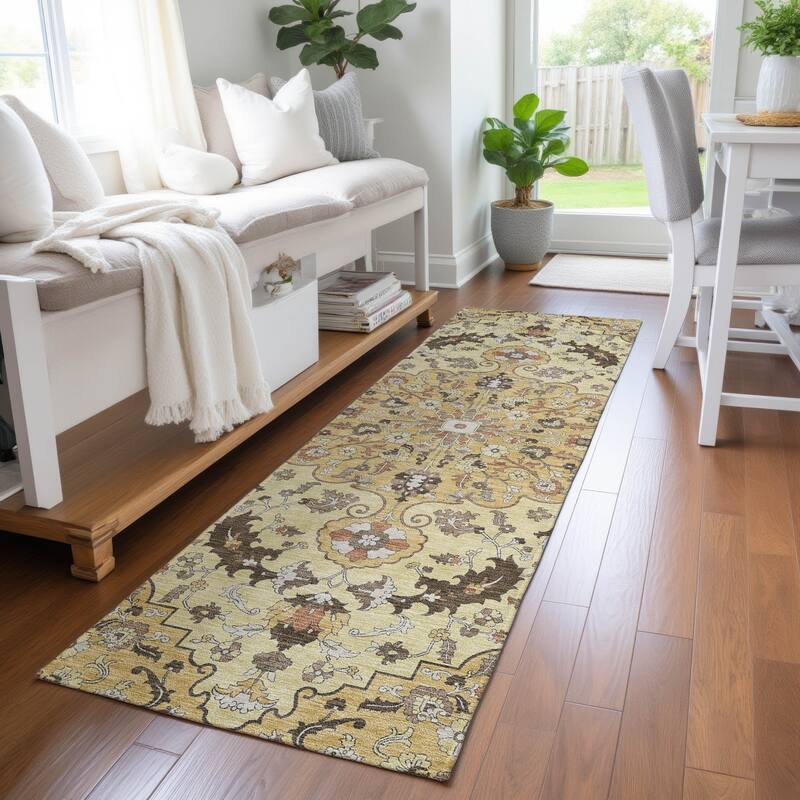 Machine Washable Indoor/ Outdoor Traditional Indore Chantille Rug