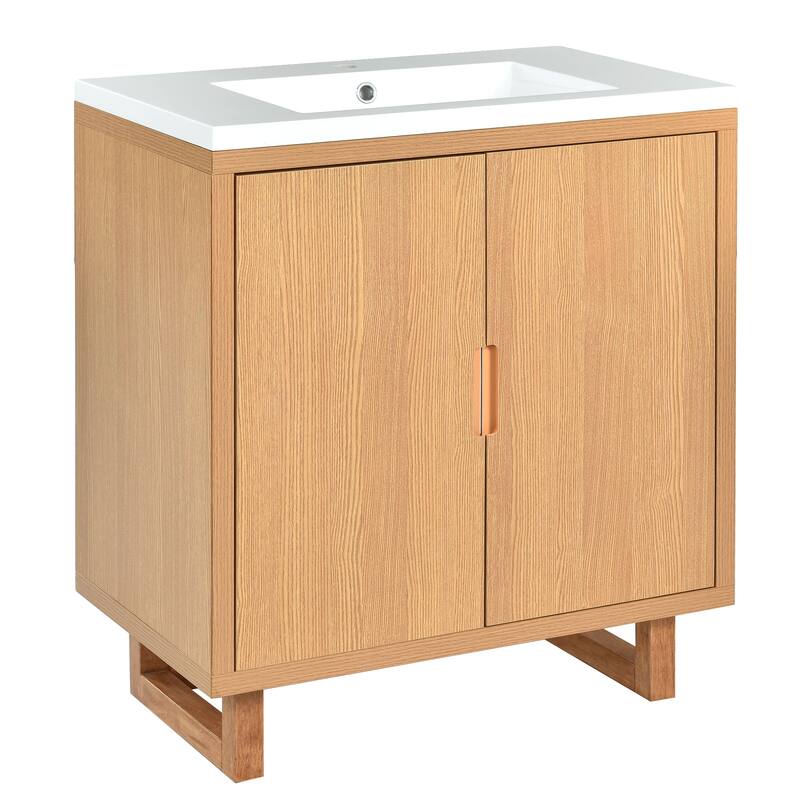 Bathroom Vanity with Sink, Floor Standing Wooden Storage Cabinet, Freestanding Bathroom Vanity with 2 Soft-Closed Doors
