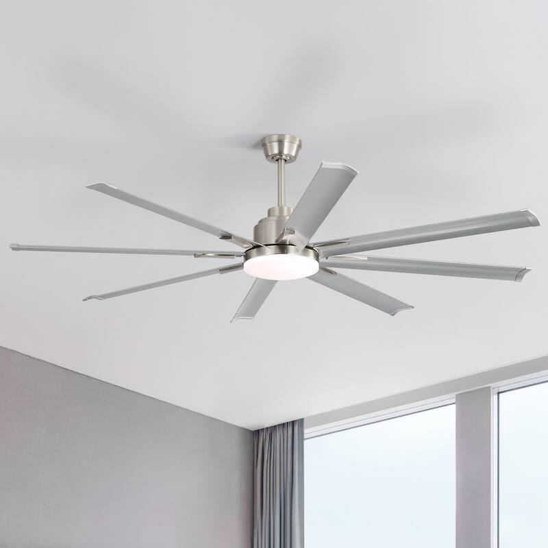 52 Inch/66 Inch/72 Inch Modern Ceiling Fan with Dimmable LED Light ,Remote&APP Control,8 Blades for Large Living Room,Porch - 72 Inch - Nickel Silver