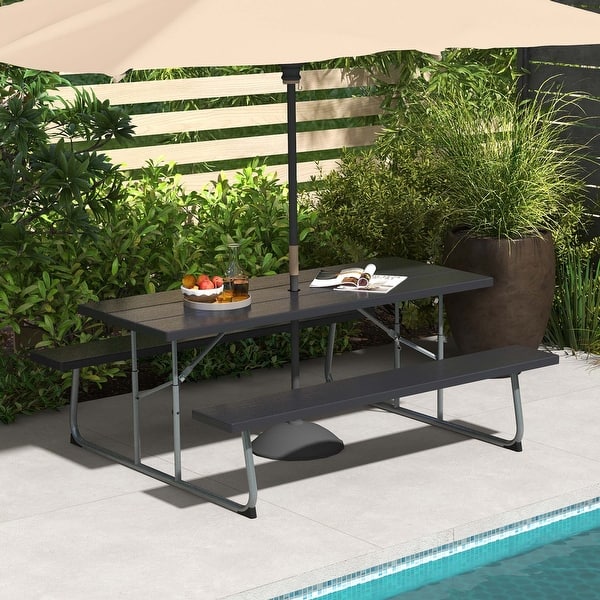 folding patio umbrella table Lark 7 Piece Outdoor Dining Set center umbrella hole fits most standard patio umbrellas so you can easily add shade Walsunny Patio Furniture 6 Pieces