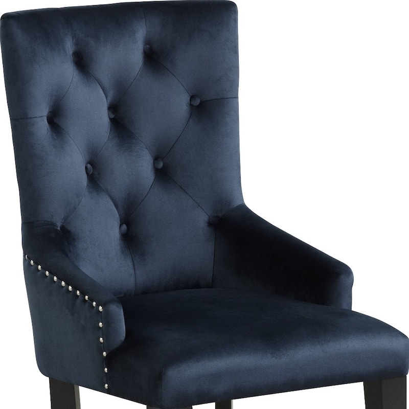 HomeRoots Tufted Dark Blue and Black Upholstered Velvet Dining Parsons Chair - 22.00 in. x 41.00 in. x 27.00 in.