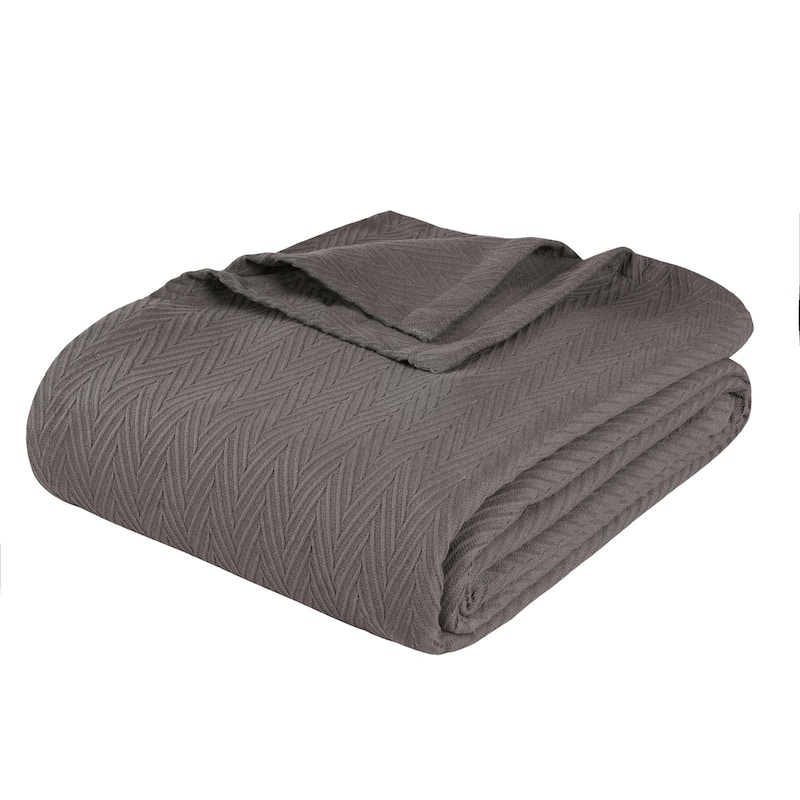 HomeRoots 50" X 60" Charcoal Cotton Woven Chevron Throw Blanket