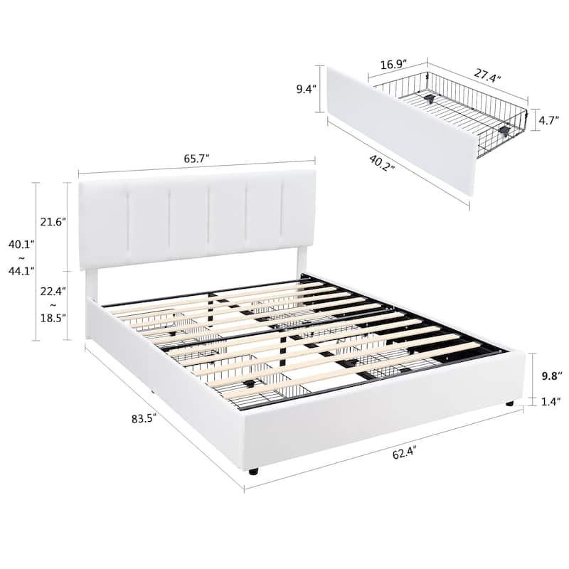Javlergo Bed Frame with Storage Drawers, Upholstered Platform Bed Frame with Adjustable Headboard
