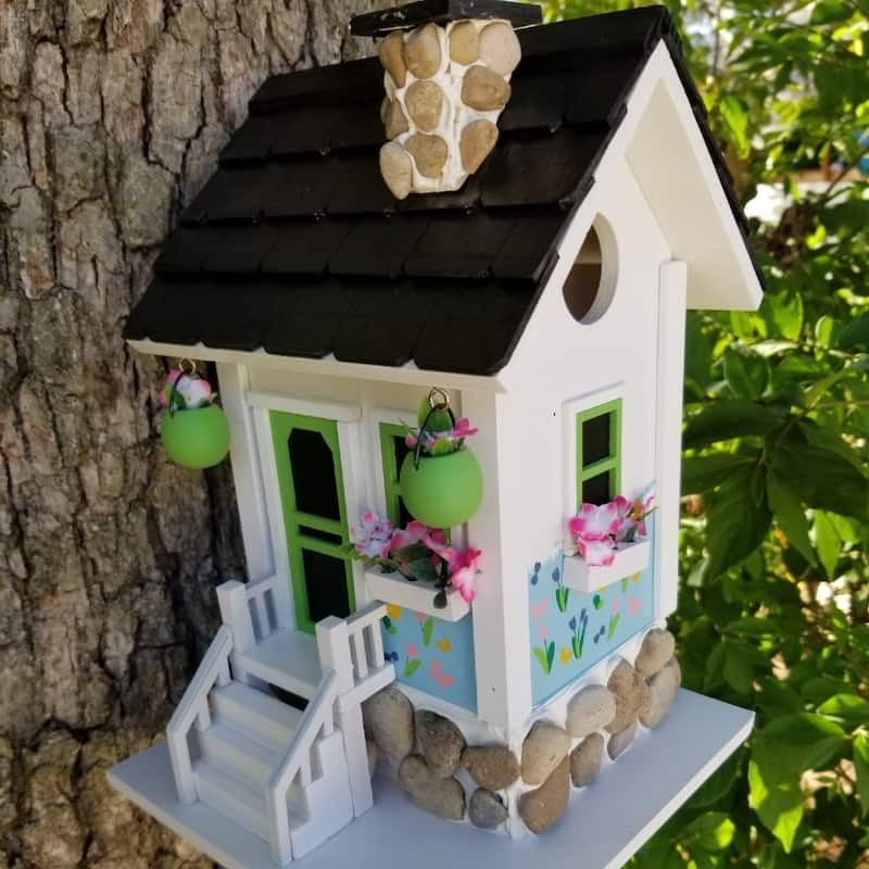 Home Bazaar 10" x 7" x 7" Primrose Cottage Birdhouse white with stones