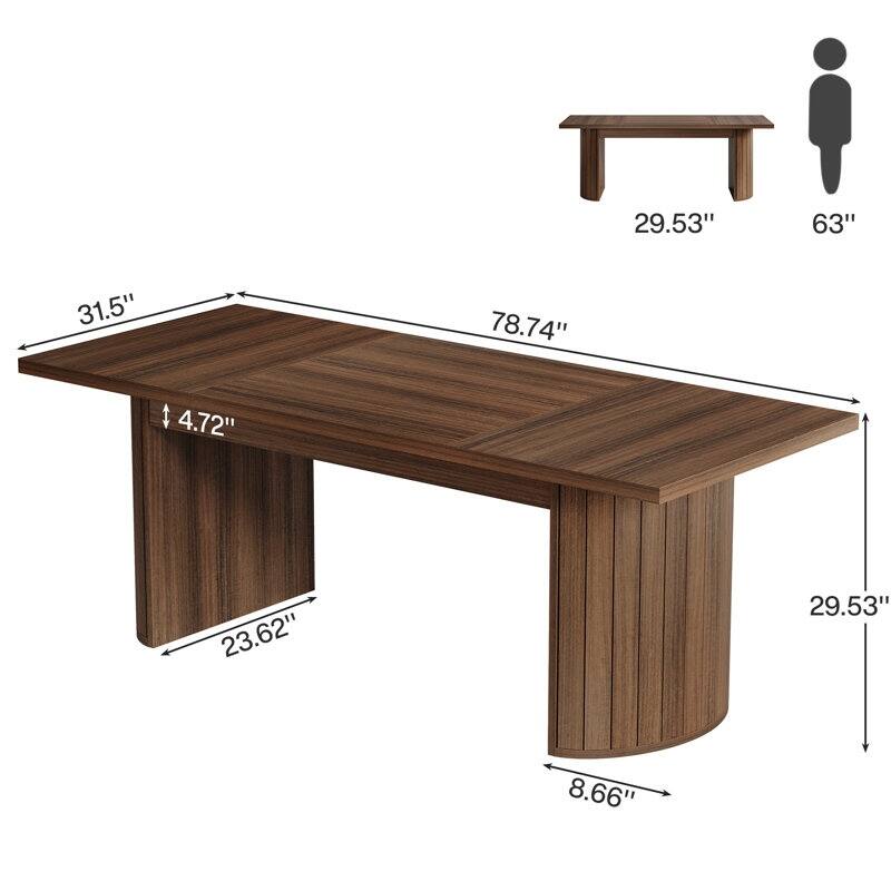 78.7 Inches Brown Wood Dining Table Kitchen Table for 8 People