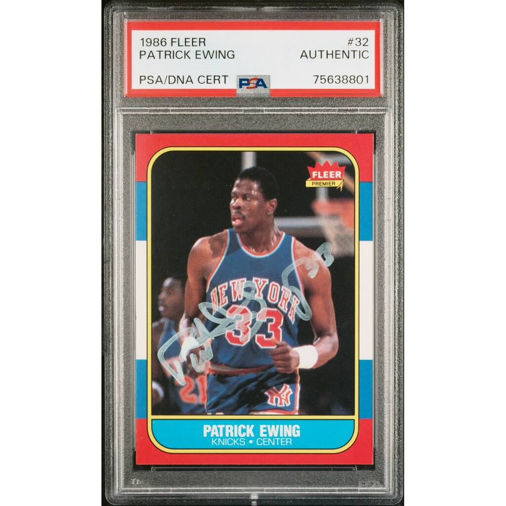 Patrick Ewing 1986 Fleer Basketball Signed Rookie Card #32 Auto PSA 75638801 - 8'6" x 11'6"