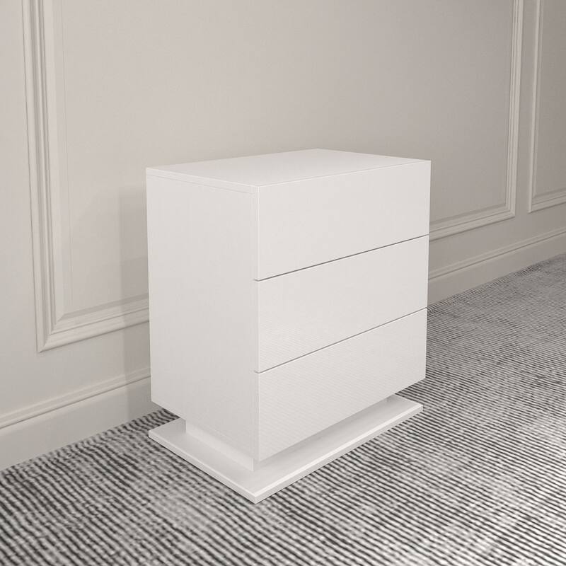 LED Nightstand with 3 Drawers Modern End Side Bedside Table