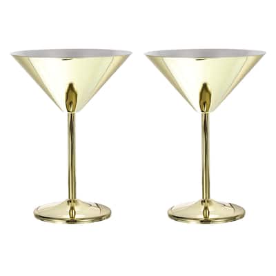 Stainless Steel Martini Cocktail Glasses, 2Pcs 180ml/6 OZ , Gold