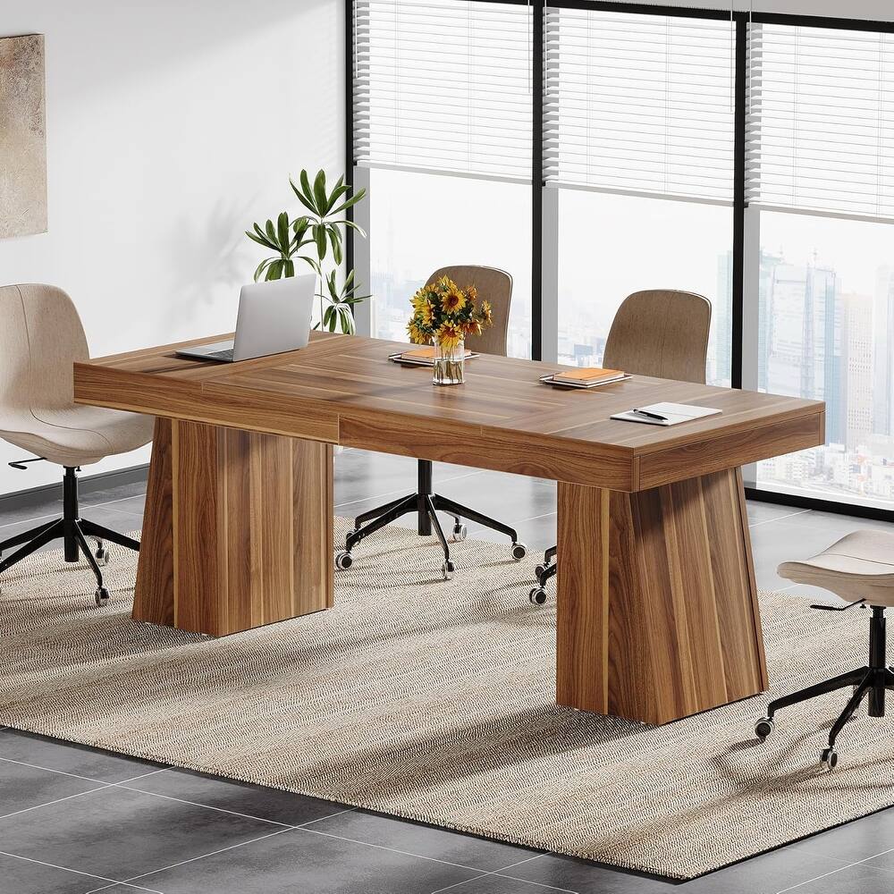 55.1" W Conference Table, Modern Meeting Table with Trapezoidal Legs