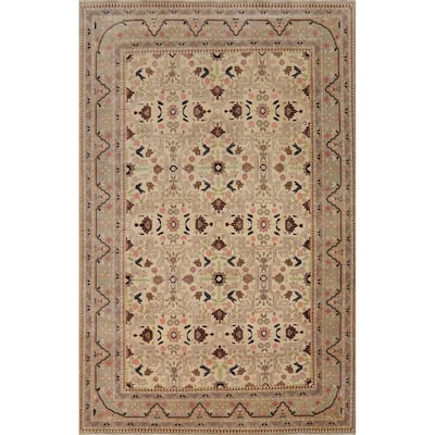 Hand-knotted Traditional Wool Beige Geometric Oriental Area Rug - 14' 1'' X 10' 0''