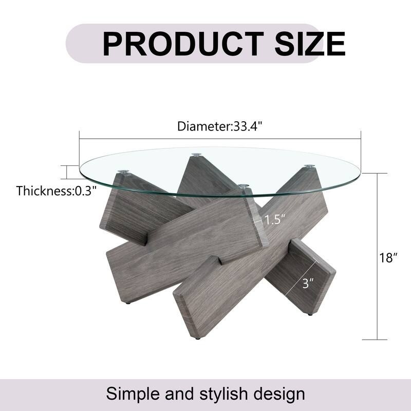 Round glass coffee table, 33.4 "modern design unique coffee table.